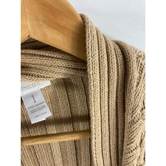 Chicos Draped Cable Knit Tan Sweater Size 1/Medium - Picture 3 of 4